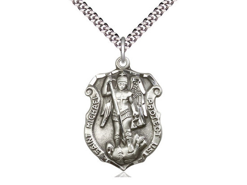 St. Michael the Archangel on a 24 Inch Light Rhodium Heavy Curb Chain ...