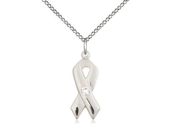 Sterling Silver Cancer Awareness Pendant with a 3mm Crystal Swarovski stone on a 18 inch Sterling Silver Light Curb Chain. Etsy