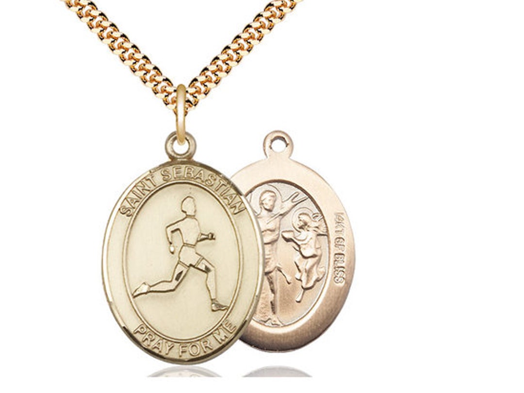 St Sebastian Track and Field Pendant on a 24 Inch Gold Plated Heavy ...