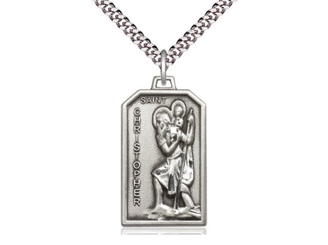St Christopher Sterling Silver Pendant on a 24 Inch Light Rhodium Heavy ...