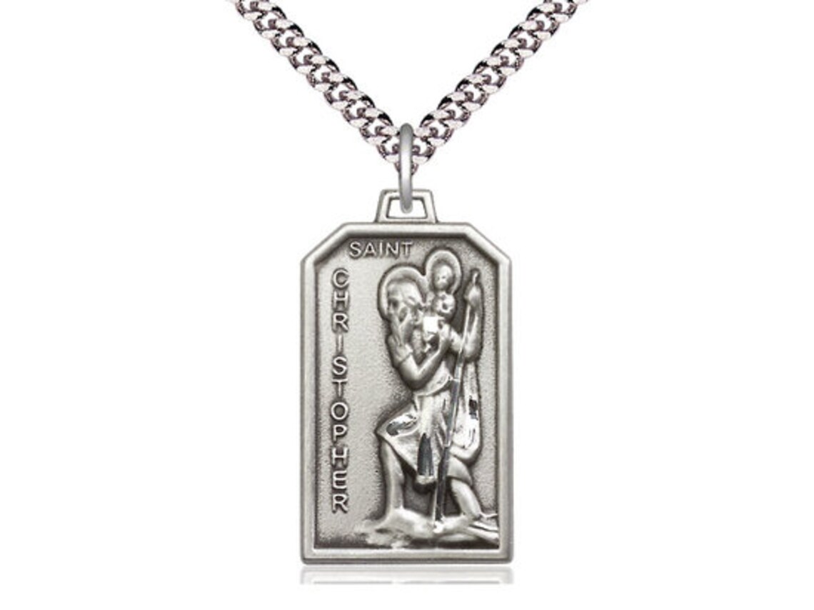 St Christopher Sterling Silver Pendant on a 24 Inch Light Rhodium Heavy ...