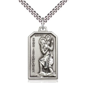 St Christopher Sterling Silver Pendant on a 24 inch Light Rhodium Heavy Curb Chain.