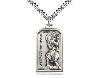 St Christopher Sterling Silver Pendant on a 24 inch Light Rhodium Heavy Curb Chain.