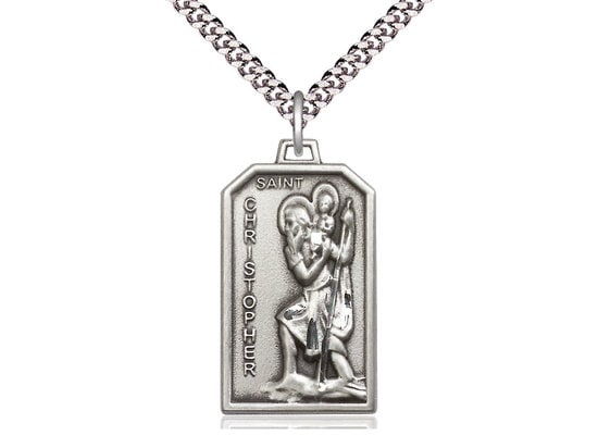 St Christopher Sterling Silver Pendant on a 24 Inch Light Rhodium Heavy ...