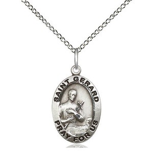 St Gerard Majella Sterling Silver Pendant  on a 18 inch Sterling Silver Light Curb Chain.