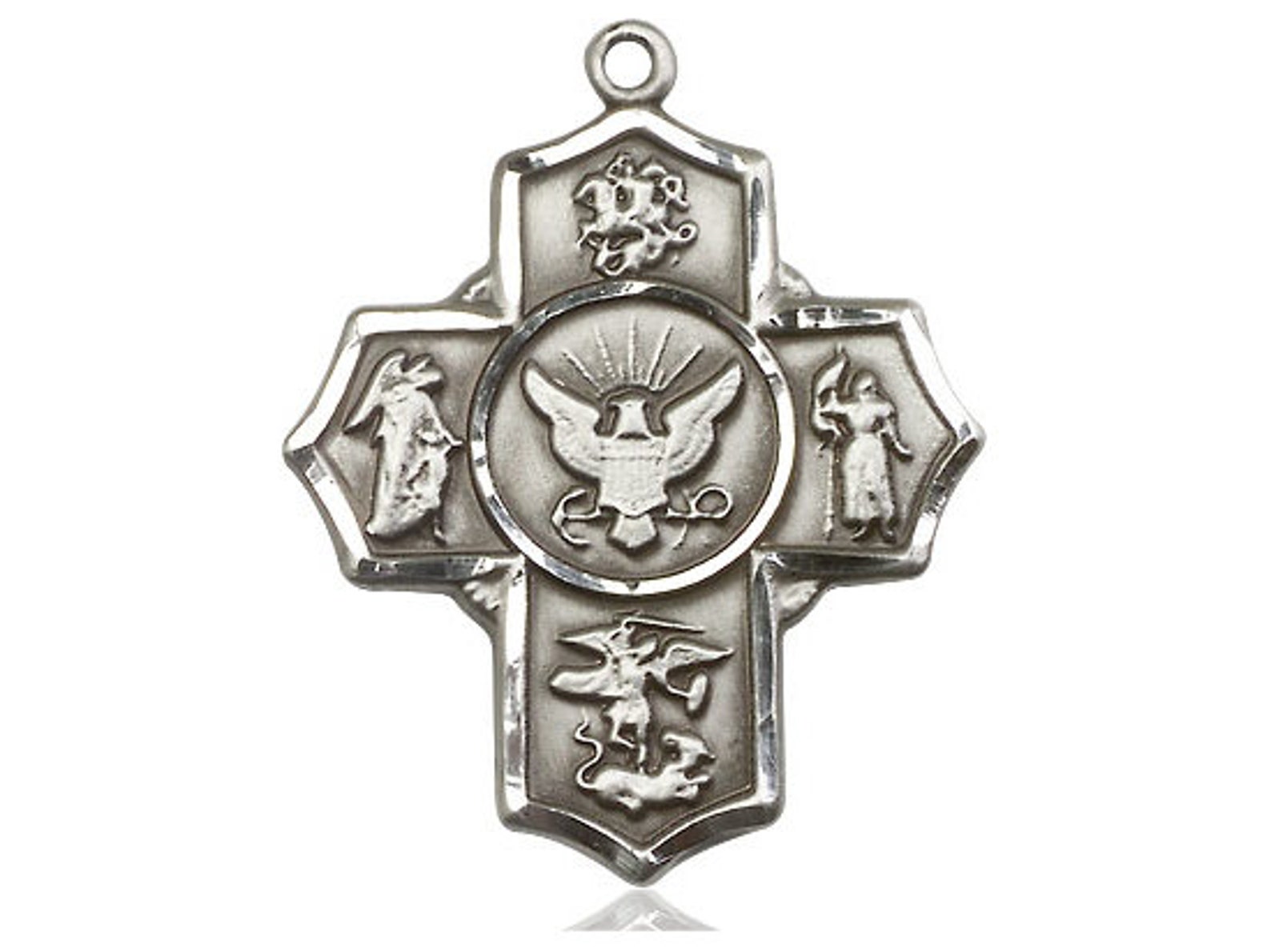 5-way Navy Sterling Silver Pendant on a 24 Inch Light Rhodium Heavy ...