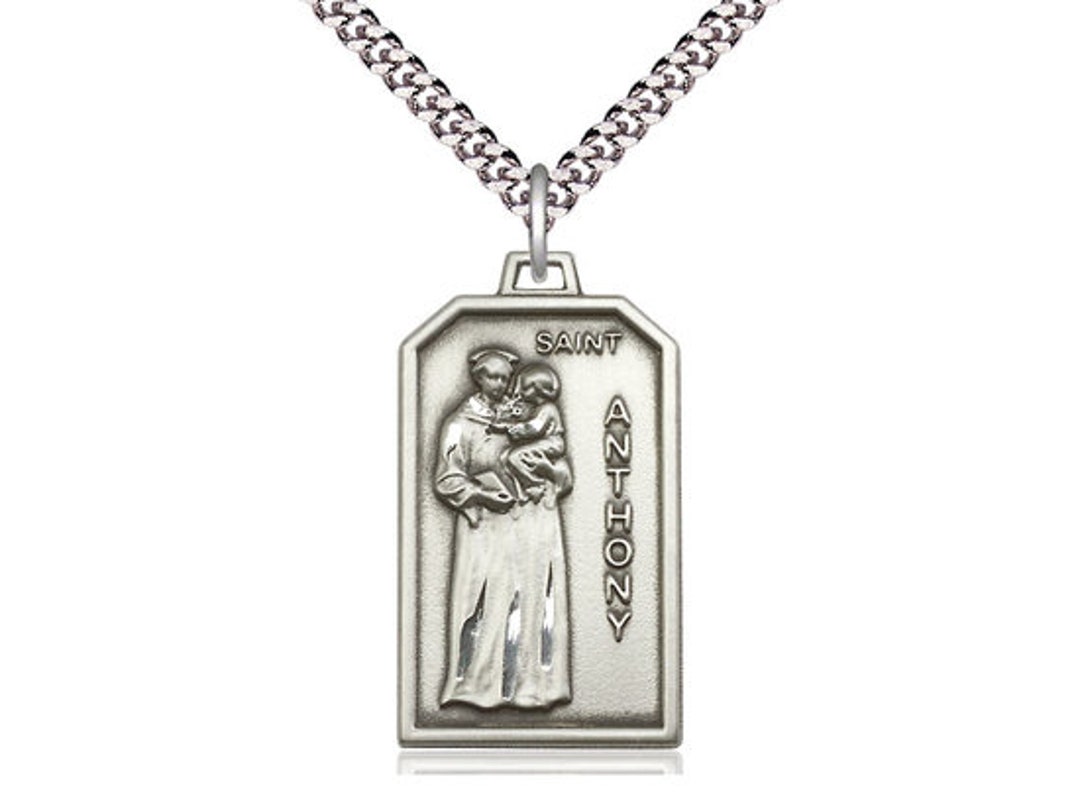 St Anthony Sterling Silver Pendant on a 24 Inch Light Rhodium Heavy ...
