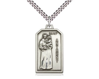 St Anthony Sterling Silver Pendant on a 24 inch Light Rhodium Heavy Curb Chain.