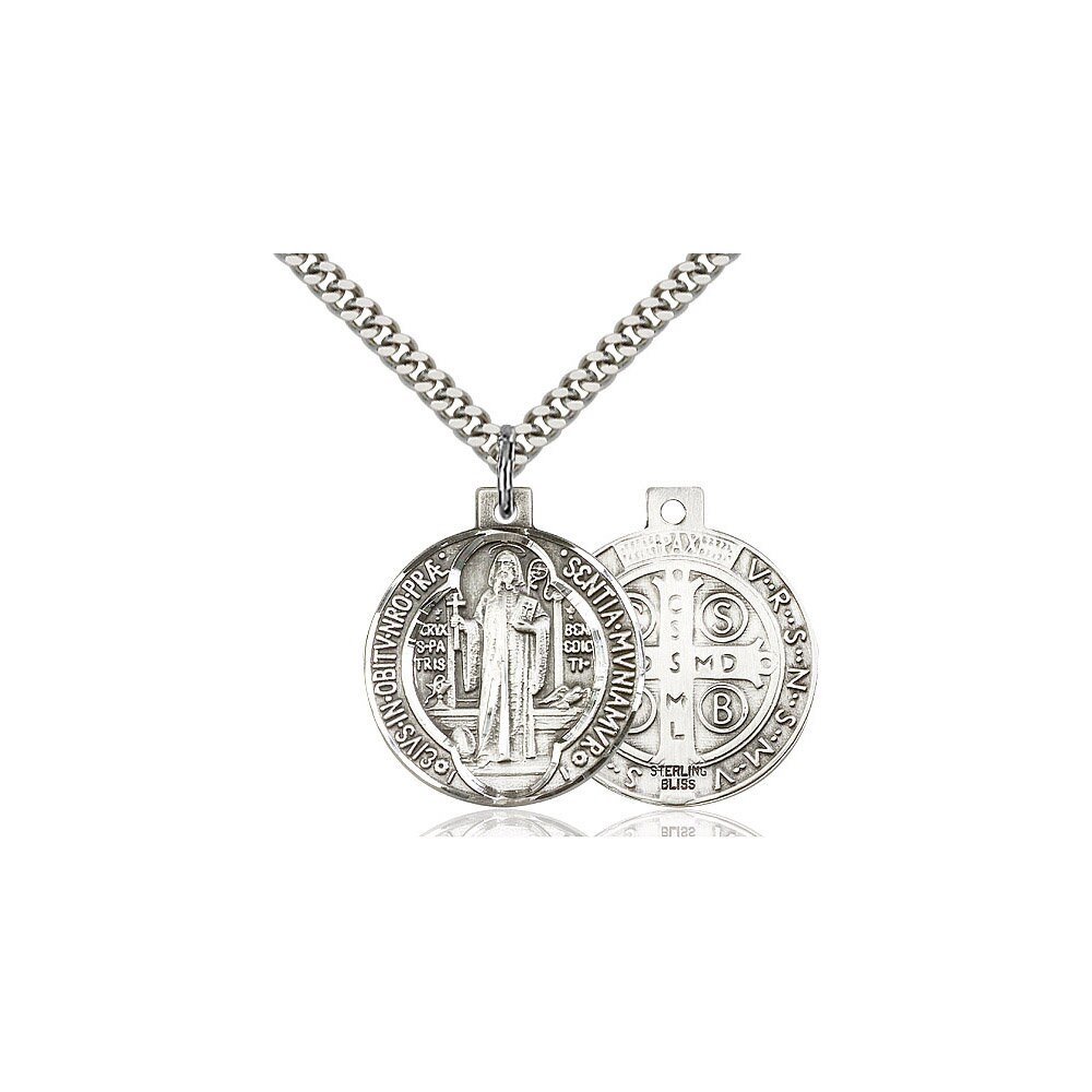 St Benedict Sterling Silver Pendant Sterling Silver on a 24 Inch Light ...