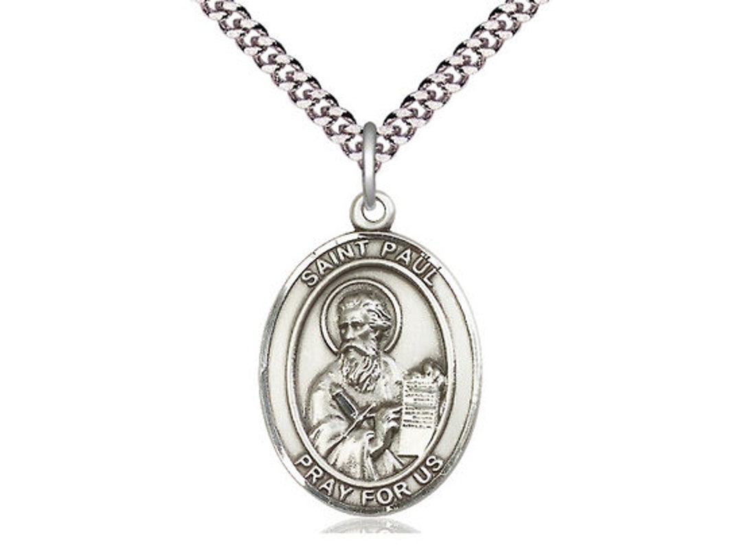St Paul the Apostle Sterling Silver Pendant on a 24 Inch Light Rhodium ...