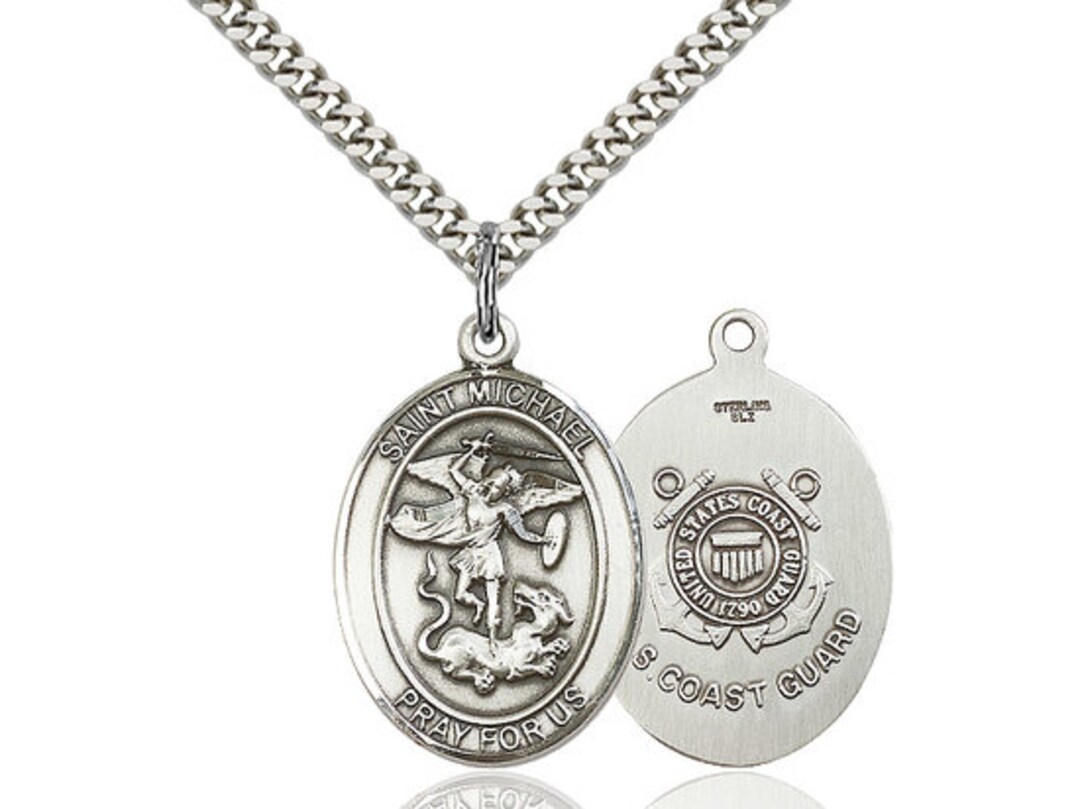 St Michael Coast Guard Sterling Silver Pendant on a 24 Inch Light ...