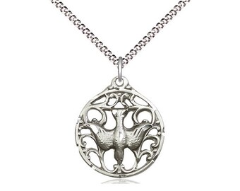 Sterling Silver Holy Spirit Pendant on a 18 Inch Light Rhodium Light ...