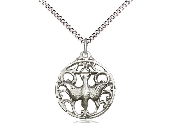 Sterling Silver Holy Spirit Pendant on a 18 Inch Light Rhodium Light ...