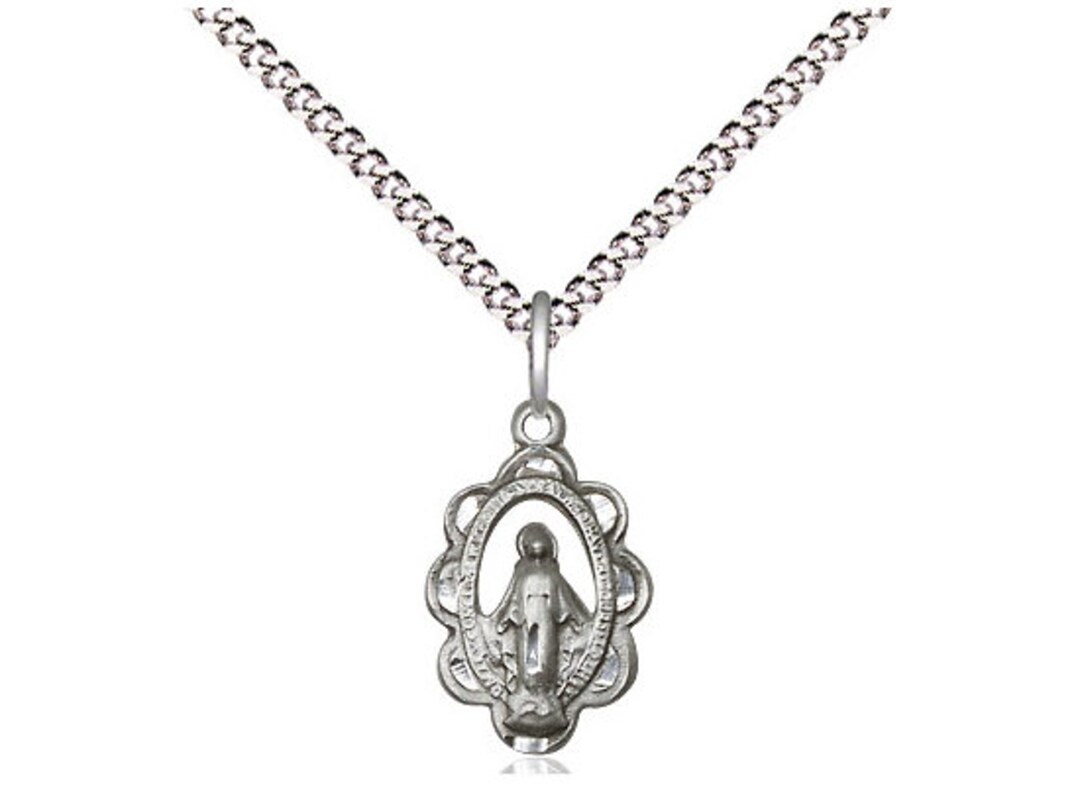 Sterling Silver Religous Pendant on a 18 Inch Light Rhodium Light Curb ...