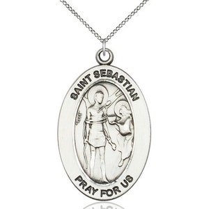St. Sebastian Sterling Silver Pendant on a 18 inch Sterling Silver Light Curb Chain.