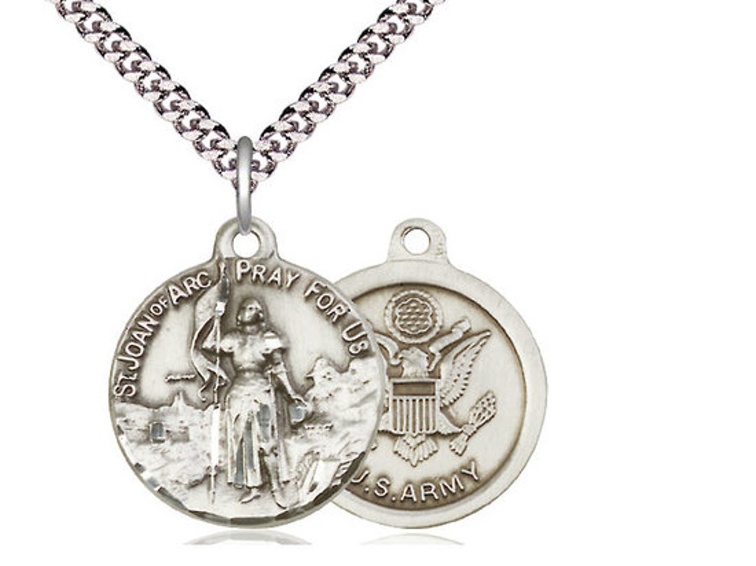 St Joan of Arc Army Sterling Silver Pendant on a 24 Inch Light Rhodium ...