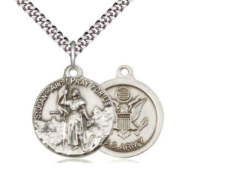 St Joan of Arc Army Sterling Silver Pendant on a 24 Inch Light Rhodium ...