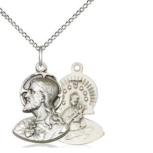 Sterling Silver Head of Christ Pendant on a 18 inch Sterling Silver Light Curb Chain.