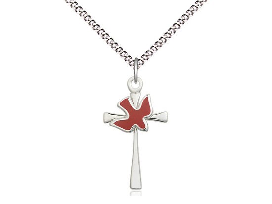 Sterling Silver Cross / Holy Spirit Pendant on a 18 Inch Light Rhodium ...