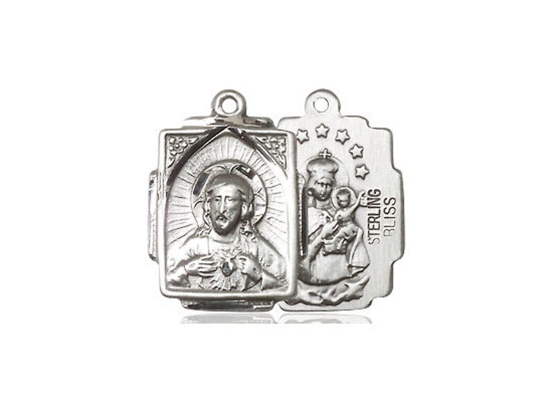 Sterling Silver Scapular Pendant on a 18 Inch Light Rhodium Light Curb ...