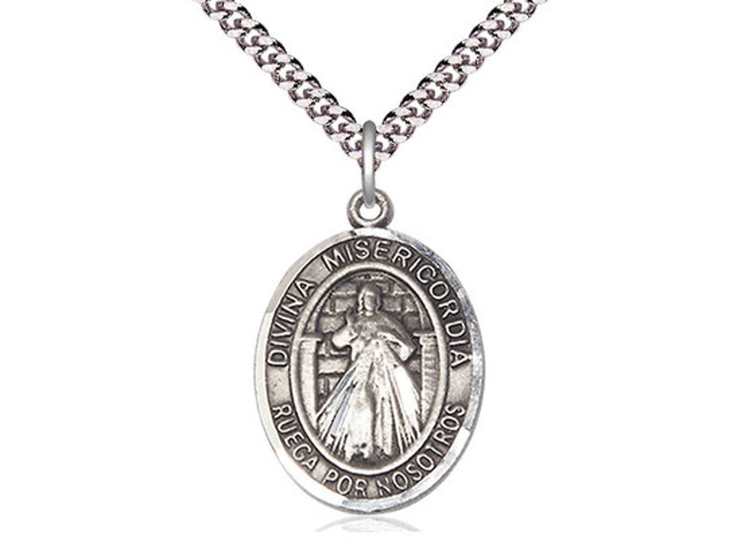 Divina Misericordia Sterling Silver Pendant on a 24 inch Light Rhodium ...