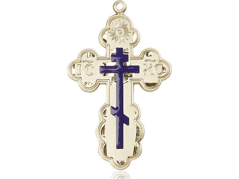 Olga Cross Medal on a Gold Filled Light Curb Chain. 14kt Gold Filled St