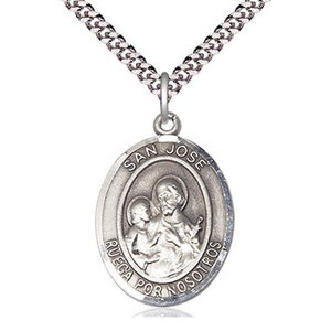 San Jose Sterling Silver Pendant on a 24 inch Light Rhodium Heavy Curb Chain.