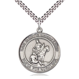 San Martin Caballero Sterling Silver Pendant on a 24 inch Light Rhodium Heavy Curb Chain.
