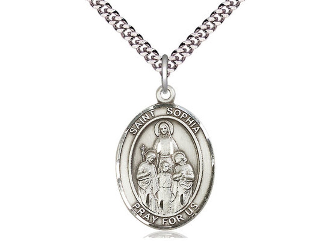 Pendentif Chaîne Vintage Médaille Sainte En Relief - Couleur Or/argent - Occasion