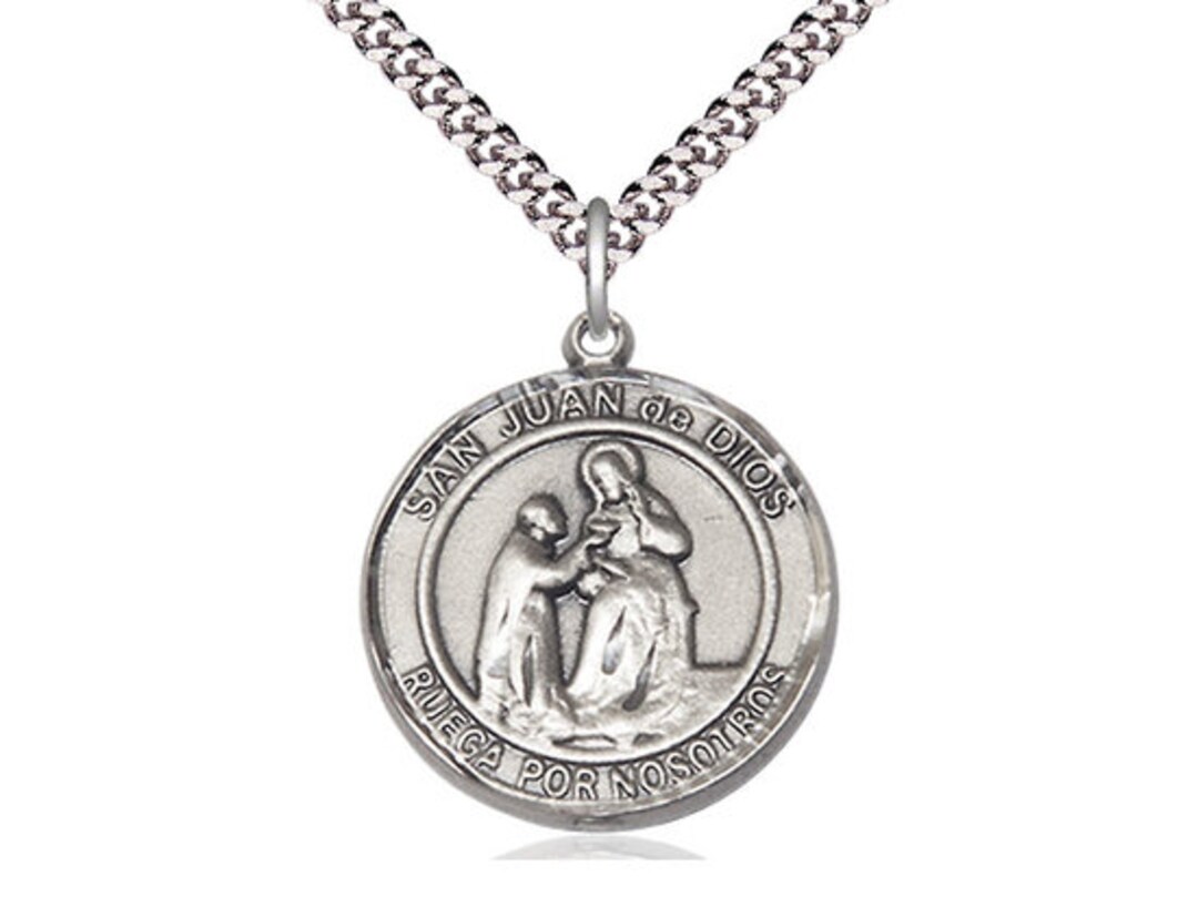 San Juan De Dios Sterling Silver Pendant on a 24 Inch Light Rhodium ...