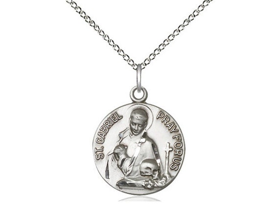 Sterling Silver St Gabriel of the Blessid Virgin with 18 Sterling Silver Lite Curb Chain.