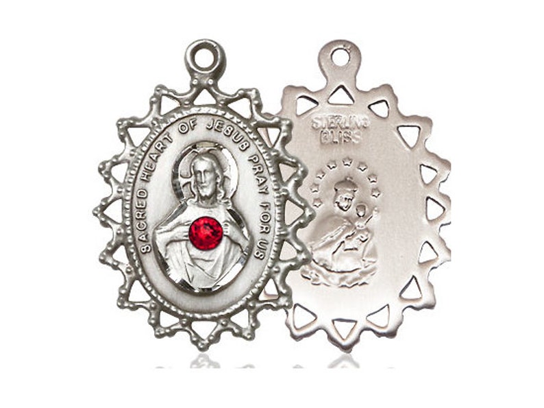 Sterling Silver Scapular Pendant With a 3mm Ruby Swarovski Stone on a ...
