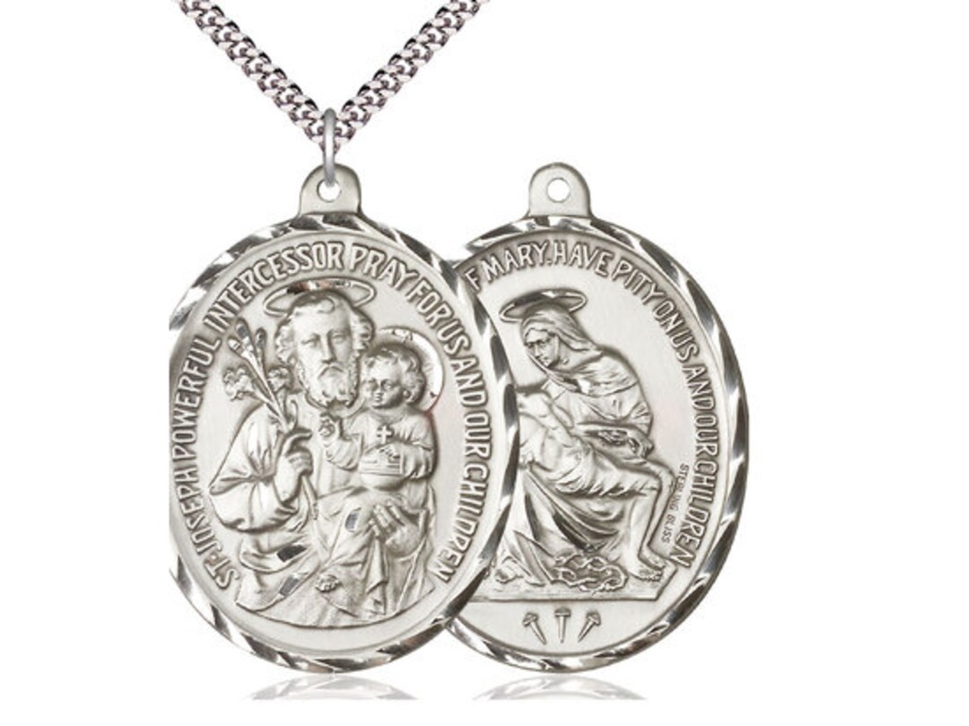 Saint Joseph / Christian Mother Sterling Silver Pendant on a 24 inch ...