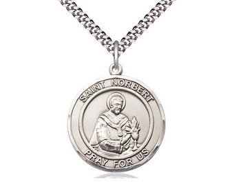 St Norbert of Xanten Sterling Silver Pendant on a 24 inch Light Rhodium Heavy Curb Chain.