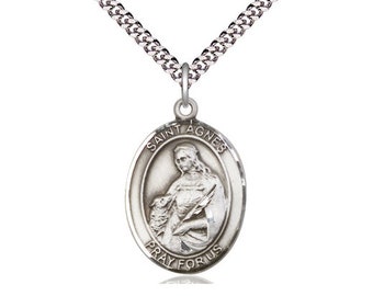 St Agnes of Rome Sterling Silver Pendant on a 24 inch Light Rhodium Heavy Curb Chain.