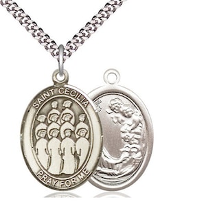 St Cecilia Choir Sterling Silver Pendant on a 24 inch Light Rhodium Heavy Curb Chain.