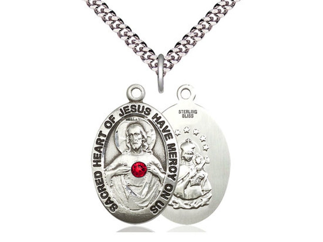 Sterling Silver Scapular Pendant With a 3mm Ruby Swarovski Stone on a ...