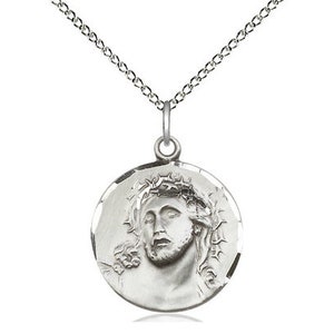 Sterling Silver Ecce Homo Pendant on a 18 inch Sterling Silver Light Curb Chain.