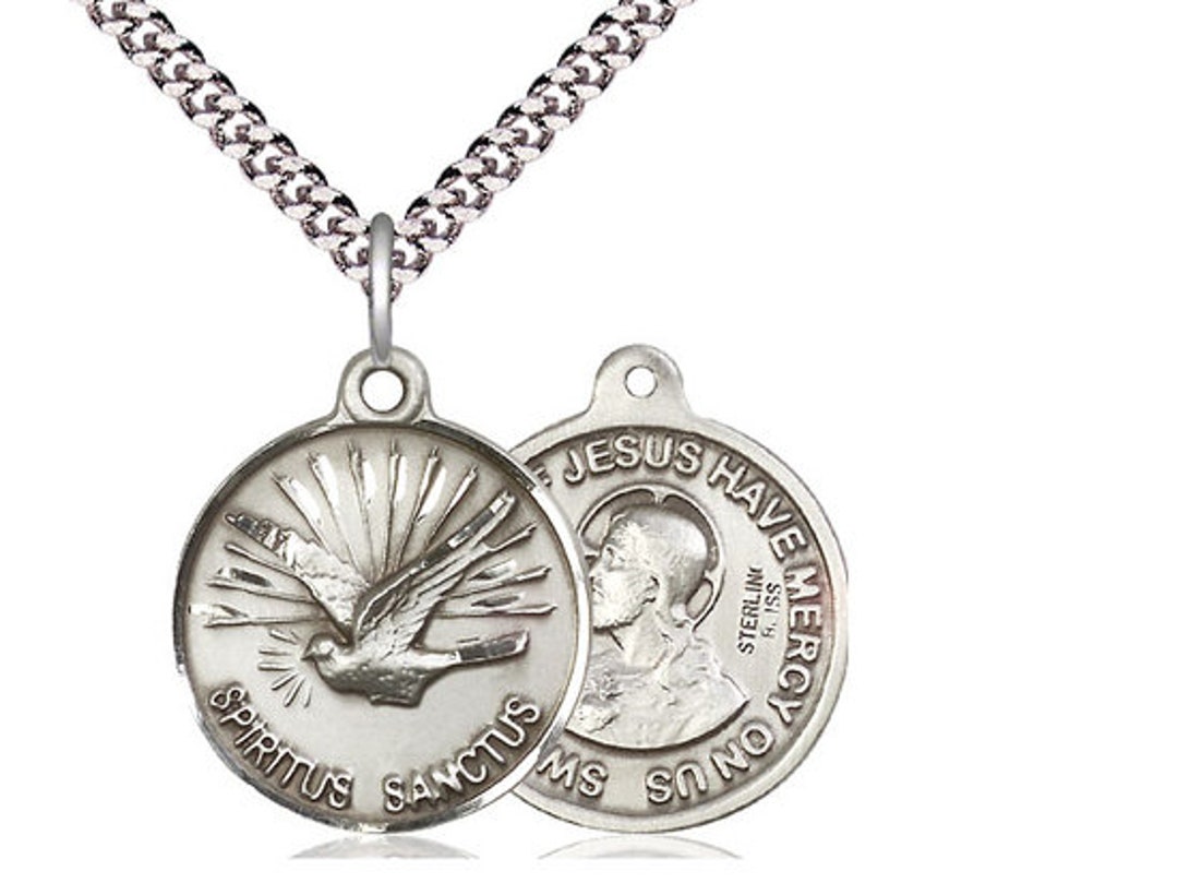 Holy Spirit / Sacred Heart of Jesus Sterling Silver Pendant on a 24 ...