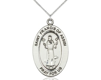 St. Francis of Assisi Sterling Silver Pendant on a 18 inch Sterling Silver Light Curb Chain.