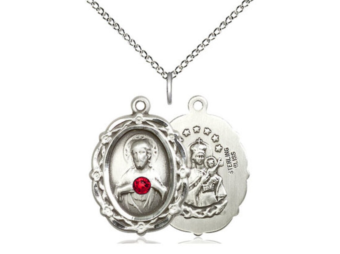 Sterling Silver Scapular Pendant With a 3mm Ruby Swarovski Stone on a ...