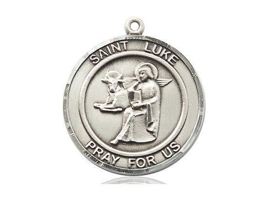 St Luke the Apostle Sterling Silver Pendant on a 24 Inch Light Rhodium ...