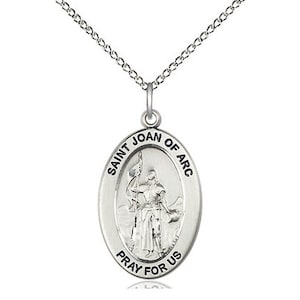 St. Joan of Arc Sterling Silver Pendant on a 18 inch Sterling Silver Light Curb Chain.