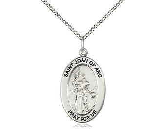 St. Joan of Arc Sterling Silver Pendant on a 18 inch Sterling Silver Light Curb Chain.