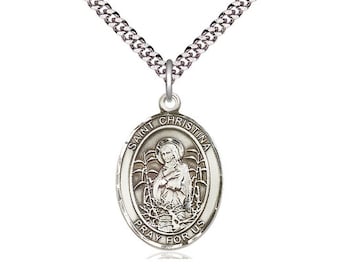 St Christina the Astonishing Sterling Silver Pendant on a 24 inch Light Rhodium Heavy Curb Chain.