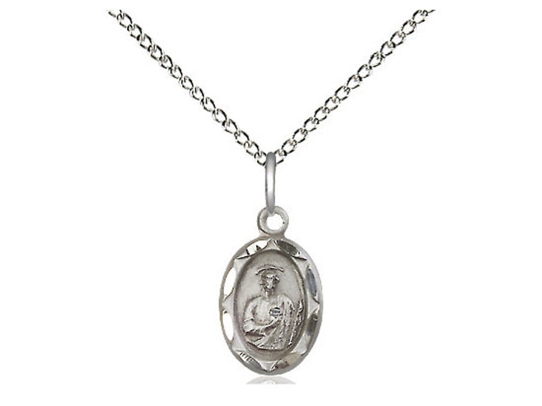 St Jude Sterling Silver Pendant on a 18 Inch Sterling Silver Light Curb ...