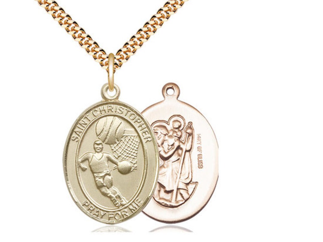 St Christopher Basketball Pendant on a 24 Inch Gold Plated Heavy Curb ...