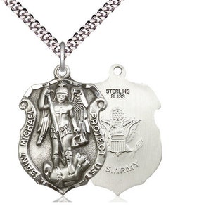 St Michael Army Sterling Silver Pendant on a 24 Inch Light Rhodium ...