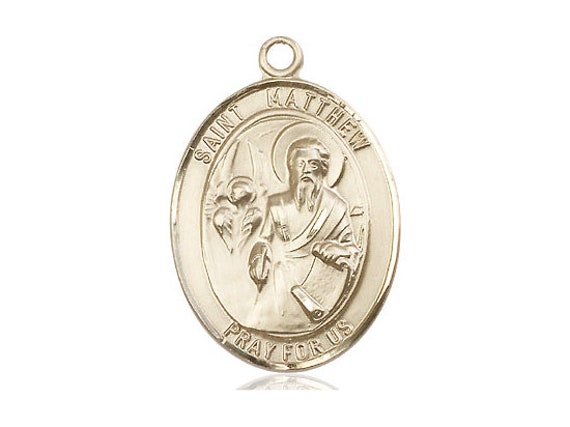 St Matthew the Apostle Pendant on a 24 Inch Gold Plated Heavy Curb