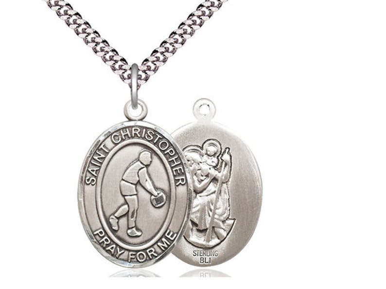 St Christopher Basketball Sterling Silver Pendant on a 24 Inch Light ...